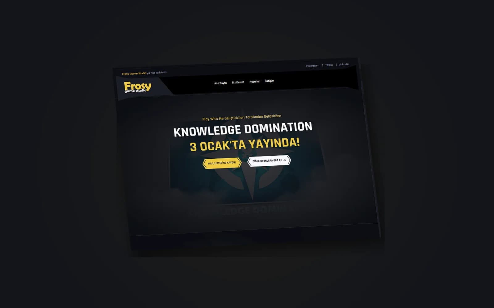 Frosy Game Studio: Oyun stüdyosu için yeni oyununu duyuran ve oyuncuyu mail listesine toplayan web sitesi